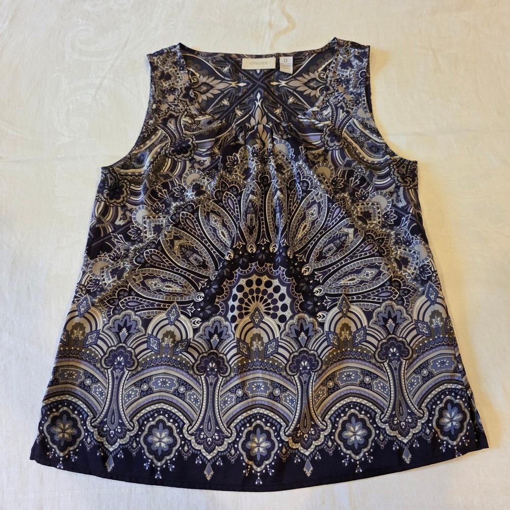 Chico's Purple Paisley Medallion Sleeveless Blouse Top Size 0 Small